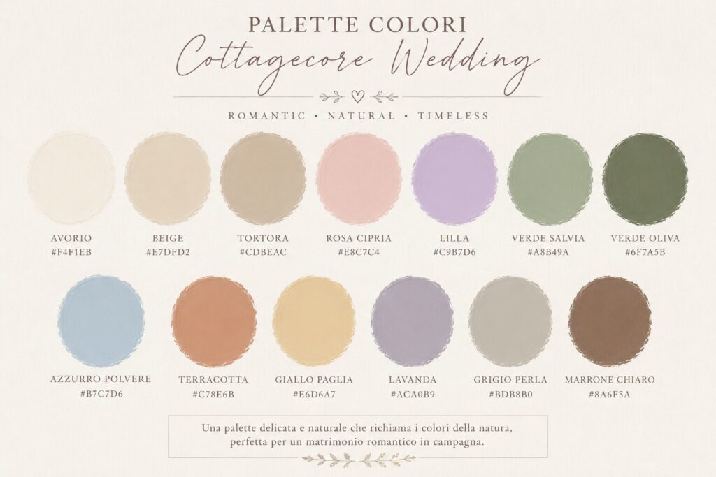 Matrimonio Cottagecore: romanticismo senza tempo 2 ListanozzeOnline - Magazine palette colori matrimonio cottagecore