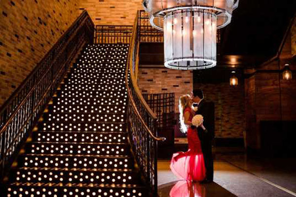 Chelsea staircase wedding couple 1